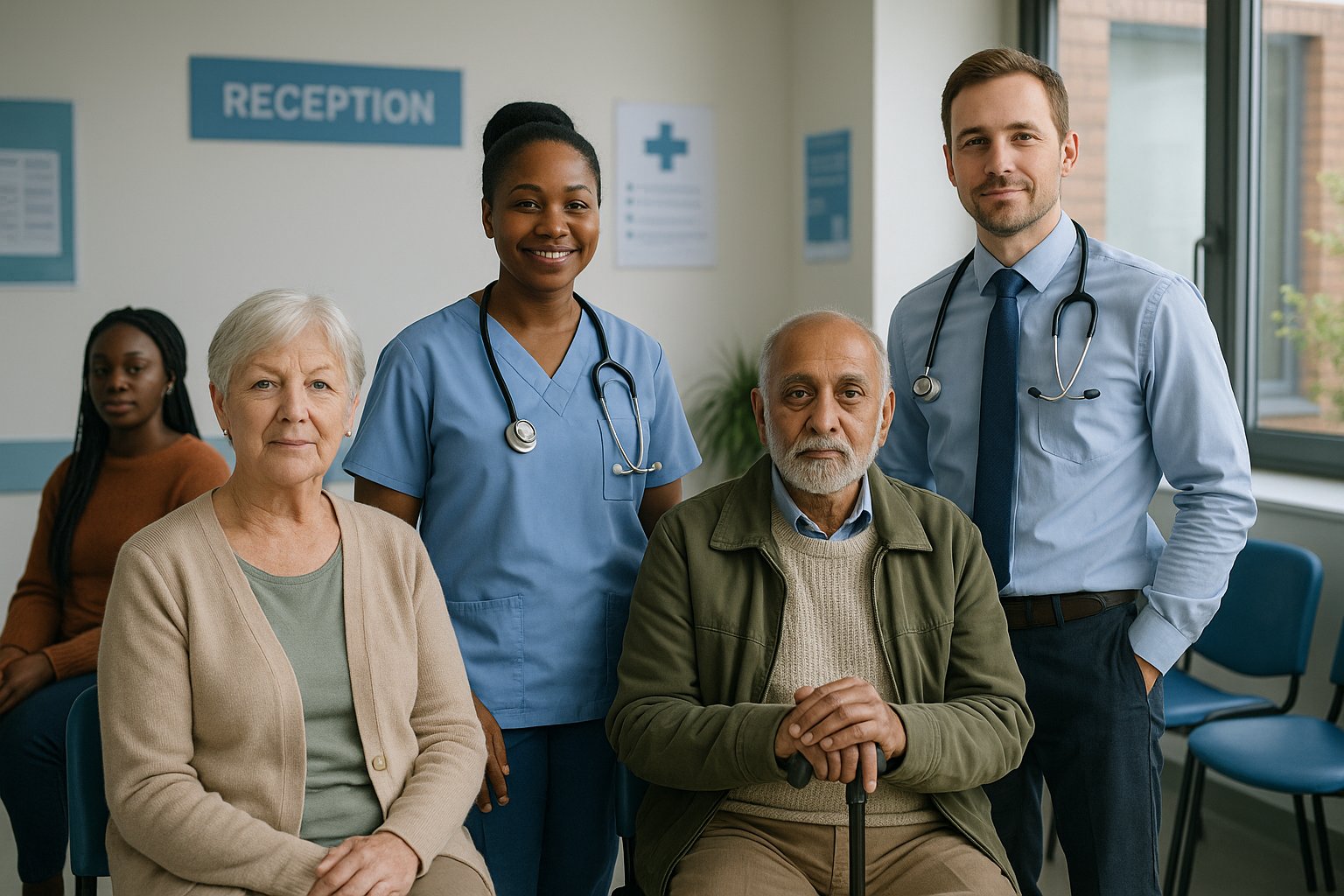 Diverse group of patients discussing cancer screening with a healthcare professional.