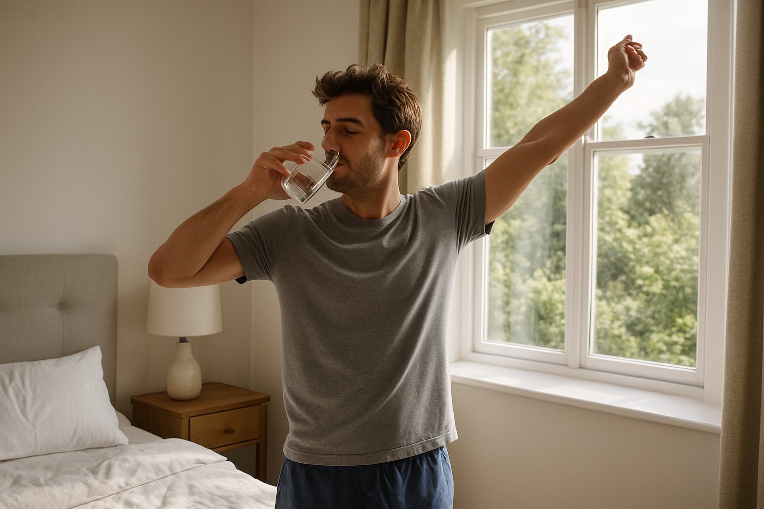 person practicing healthy morning routine
